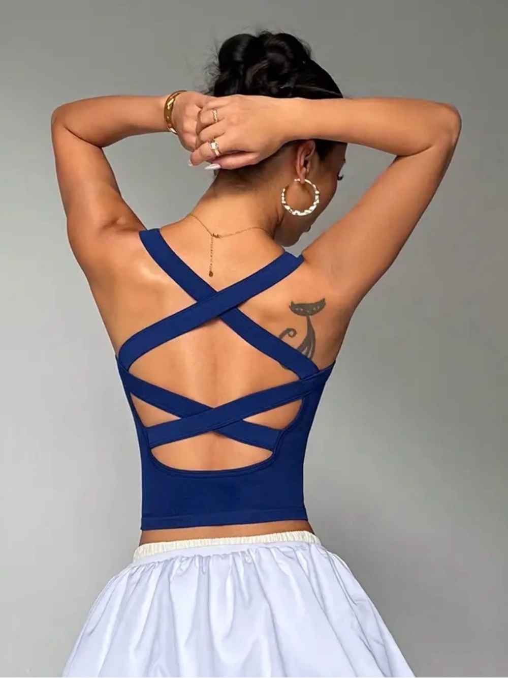 Blue Strappy Back Women's Athletic Top